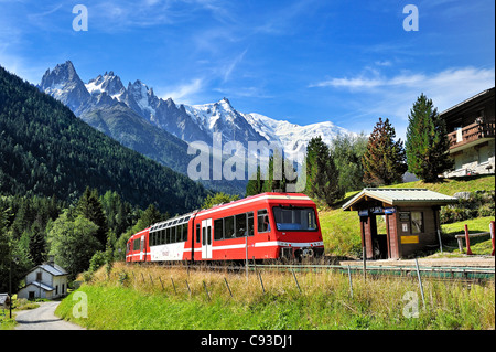 Historische Eisenbahn: Mont-Blanc Express, Chamonix, Frankreich. Stockfoto