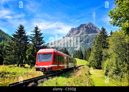 Historische Eisenbahn: Mont-Blanc Express, Chamonix, Frankreich. Stockfoto