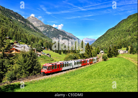 Historische Eisenbahn: Mont-Blanc Express, Chamonix, Frankreich. Stockfoto