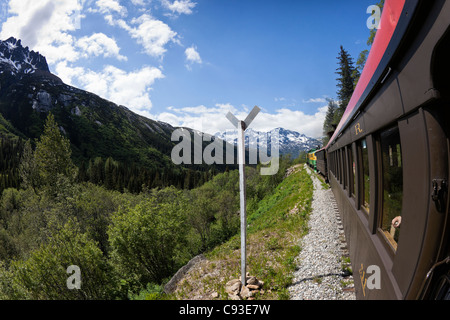 White Pass and Yukon Railroad auf der Strecke von Skagway, Alaska nach Fraser, British Columbia in Kanada Stockfoto