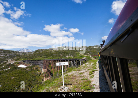 White Pass and Yukon Railroad auf der Strecke von Skagway, Alaska nach Fraser, British Columbia in Kanada Stockfoto