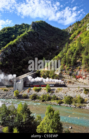 Historische Eisenbahn: le Train des Pignes, Frankreich. Stockfoto