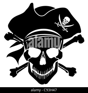 Piratenkapitän Schädel mit Hut und Cross Bones Clipart Illustration Stockfoto