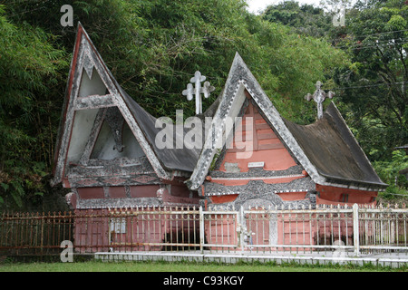 Königsgräber von Simanindo, Samosir Insel Sumatra Batak Stockfoto