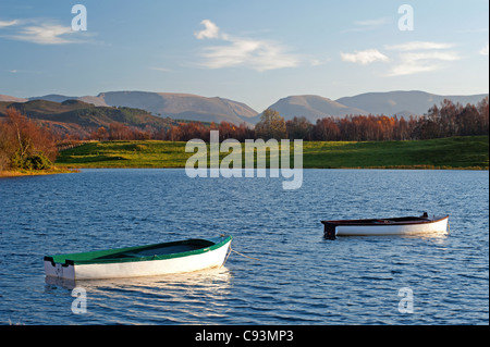 Forellen angeln Boote vertäut am Avielochan in der Nähe von Aviemore Badenoch und Strathspey, Inverness-Shire.  SCO 7716 Stockfoto