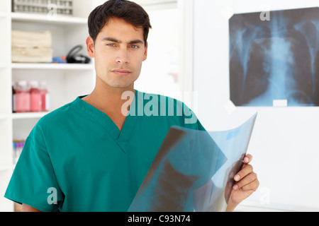 Jungen männlichen Arzt mit x-ray Stockfoto