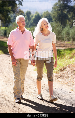 Älteres Paar auf Land zu Fuß Stockfoto