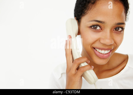 Frau am Telefon Stockfoto
