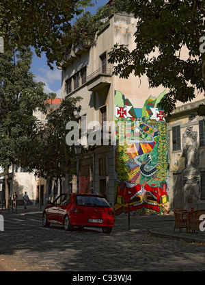 Wandgemälde für ein Haus in der alten Stadt Funchal Madeira Portugal EU Europa Stockfoto