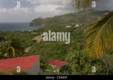 Nach unten dicht bewaldete Hänge von Brades zu Little Bay, Montserrat Stockfoto