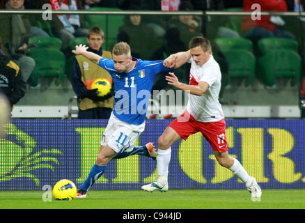 11.11.2011 Wroclaw/Breslau, Polen. SLAWOMIR PESZKO (POL) in Aktion während der internationalen Fußball-freundlich-match zwischen Polen und Italien. Stockfoto