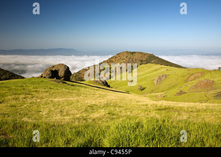 Kalifornien - Blick über den Nebel gefüllt Santa Ynez Valley, die Santa Ynez Mountains von Figueroa Mountain Road. Stockfoto