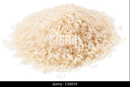 Reis-Heap isoliert auf einem weißen Hintergrund. Stockfoto