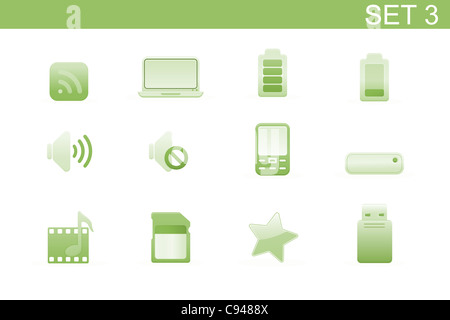 Satz von elegant einfache Symbole für gemeinsame Computer und Media-Geräte-Funktionen. Set-3 Stockfoto