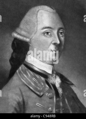 Vintage Porträt Drucken des amerikanischen Staatsmannes John Hancock (1737-1793) - Präsident des zweiten Kontinentalkongress von 1775 bis 1777 und die erste Person, die Unabhängigkeitserklärung zu unterzeichnen. Stockfoto