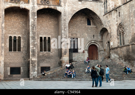 Palau Reial, Placa del Rei, Barcelona, Spanien Stockfoto