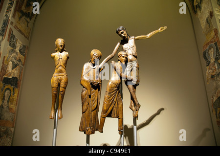 Ablagerung von Christus aus der Kirche Santa Maria in Taull, MNAC (Nationales Kunstmuseum von Katalonien), Barcelona Stockfoto