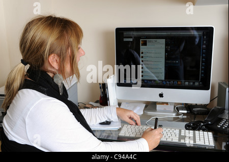 Frau arbeiten im Büro zu Hause am Telefon Inhaber kleiner Unternehmen Stockfoto
