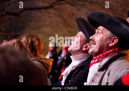 Lewes Bewohner beobachten das Feuerwerk am 5. November 2011 Stockfoto