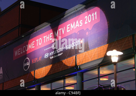 Banner auf der Odyssey Arena während der MTV EMAs in Belfast 2011 Stockfoto