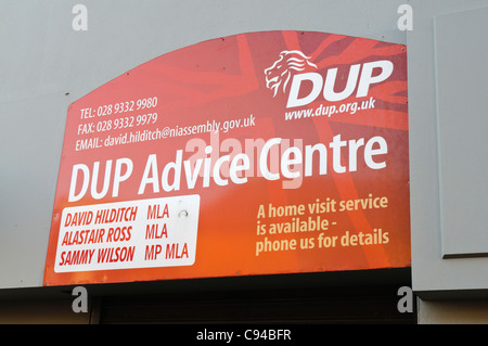 DUP Beratung Zentrum Zeichen in Carrickfergus Stockfoto