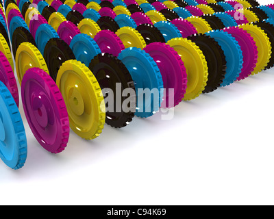 CMYK-Zahnräder. 3D Stockfoto