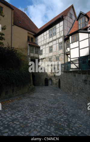 Quedlinburg, Deutschland, mit Fachwerkhäusern, die mehr als 600 Jahren in dieses schöne Beispiel für eine europäische mittelalterliche Stadt. Stockfoto