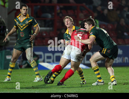 13.11.2011 Wrexham Wales. Rhys Williams (Warrington Wolves) In Aktion während der Gillette-vier-Nationen-Rugby-Liga-match zwischen New Australia und Wales im Racecourse Ground gespielt. Stockfoto