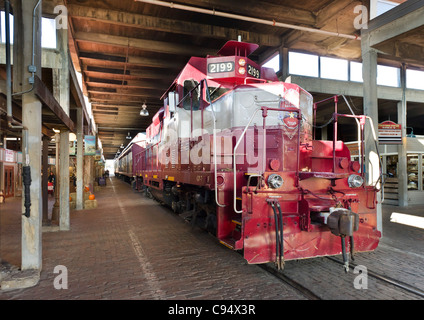 Lokomotive in Stockyards Station auf Exchange Avenue, Stockyards District, Fort Worth, Texas, USA Stockfoto