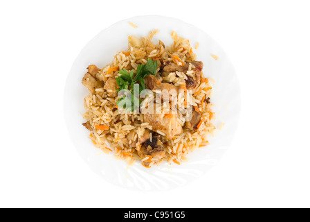 feine leckere Pillau auf weiß Stockfoto