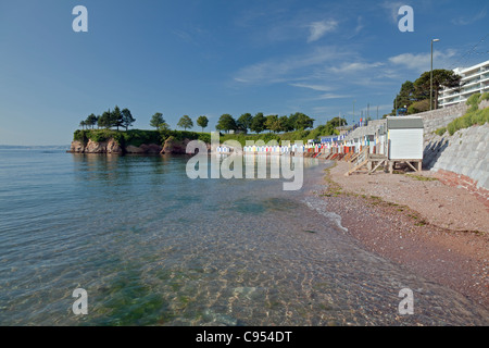 England Devon Torquay Corbyn Strand mit Beach-Hütten Stockfoto