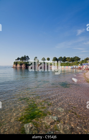 Corbyn's Beach with Beach Huts, Torquay, Devon, England, Großbritannien Stockfoto