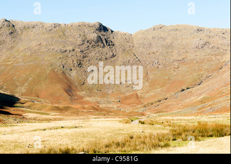 Auf der Suche nach Langdale talaufwärts in Richtung Rossett Pike und Felsen mit Mickleden Beck Seenplatte Cumbria England UK Stockfoto