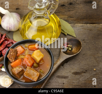 Rindfleisch Suppe mit Gemüse, Close Up Shot Stockfoto