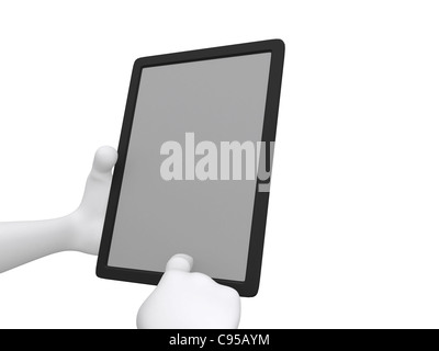 Geschäftsmann, arbeiten an Ipad - 3d illustration Stockfoto