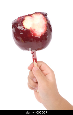 Red Taffy Apple mit weißem Hintergrund Stockfoto