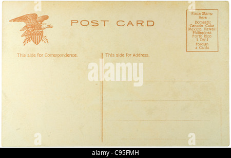 Leere Postkarte aus zu-Mitte-1900 mit Exemplar Stockfoto
