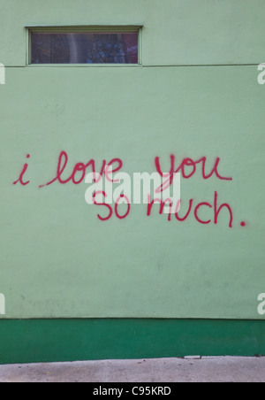 Ich liebe dich so viel Graffiti Jos Coffeeshop in Austin, Texas Stockfoto