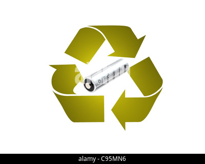 Ein Recycling-Symbol auf dem weißen Hintergrund isoliert Stockfoto