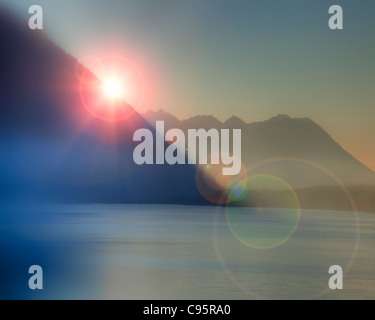 DE - Bayern: Sonnenuntergang über See Sylvensteinspeicher Stockfoto