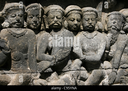 Basrelief Steinbildhauerei, Borobudur-Tempel, Java Stockfoto