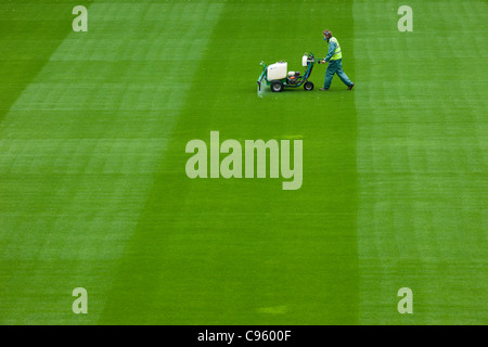 Republik von Irland, Dublin, Greenkeeper sprühen Spielfeld in das Aviva Stadion Stockfoto