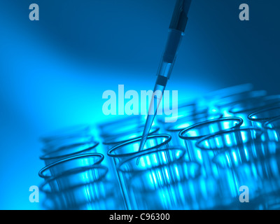 Pipettieren Flüssigkeit in ein Reagenzglas. Stockfoto