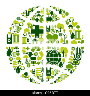 Welt Symbol social Media mit ökologischen Symbole. Stockfoto