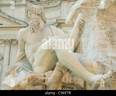 Skulpturen-Brunnen der vier Flüsse Bernini Piazza Navona Roms Stockfoto