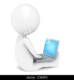 3D wenig menschlichen Charakter mit einem Laptop. Menschen-Serie. Stockfoto