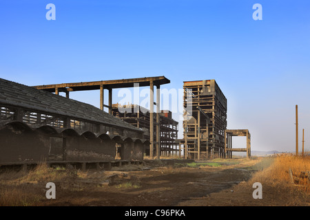 Ruinen eines sehr stark verschmutzten Industrieareals bei Copsa Mica, Rumänien. Stockfoto