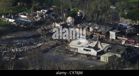 Luftbild von der Fabrik für Feuerwerkskörper auf Marlie Farm in der Nähe von Lewes, die im Jahr 2006 explodierten. Bild von James Boardman. Stockfoto