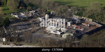 Luftbild von der Fabrik für Feuerwerkskörper auf Marlie Farm in der Nähe von Lewes, die im Jahr 2006 explodierten. Bild von James Boardman. Stockfoto