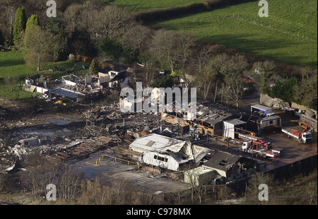 Luftbild von der Fabrik für Feuerwerkskörper auf Marlie Farm in der Nähe von Lewes, die im Jahr 2006 explodierten. Bild von James Boardman. Stockfoto